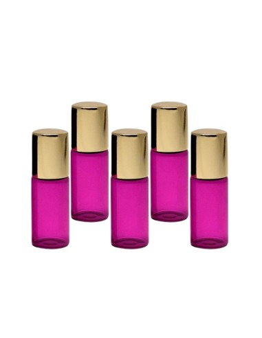 Recipient cosmetic, roll-on 3ml, roz si auriu, set 5buc