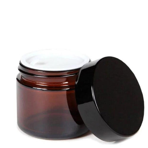 Borcan ambra rotund cu capac negru, 40ml