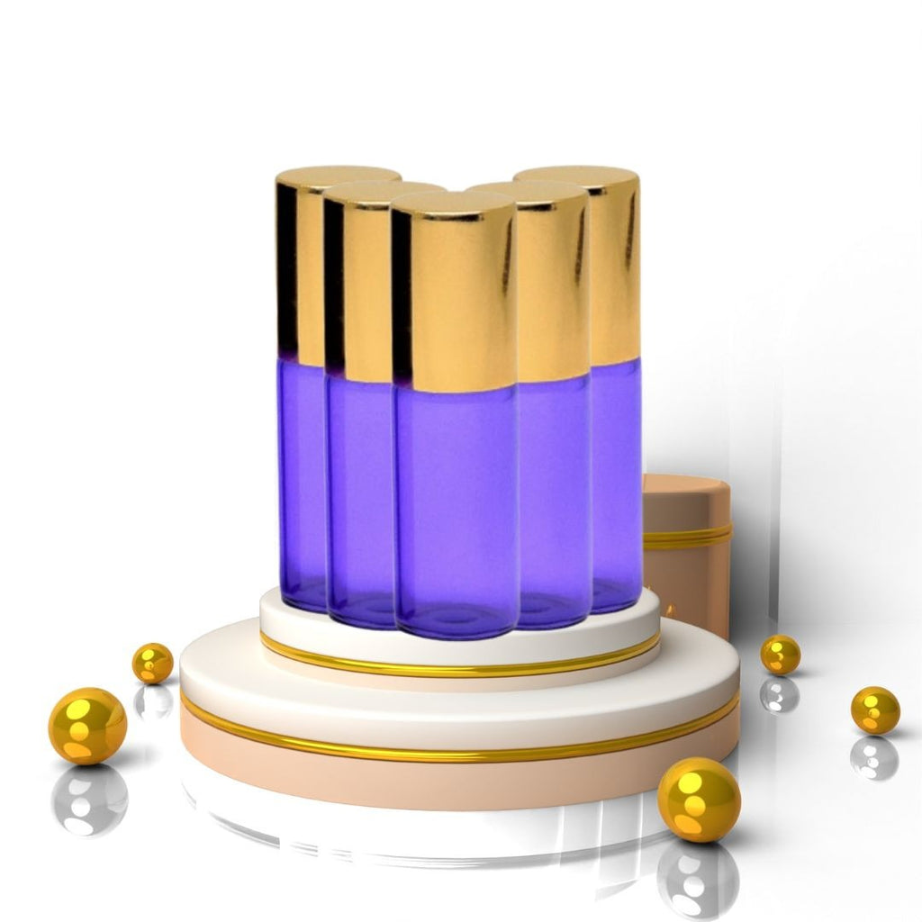 Recipient cosmetic, roll-on 5ml, mov si auriu, set 5buc