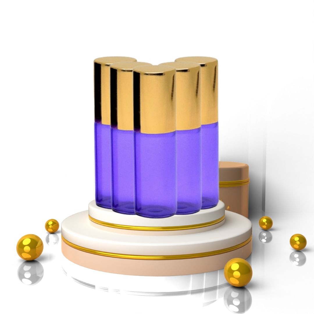 Recipient cosmetic, roll-on 5ml, mov si auriu, set 5buc