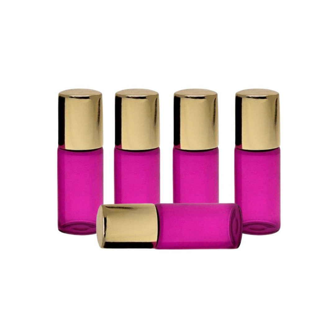 Recipient cosmetic, roll-on 3ml, roz si auriu, set 5buc