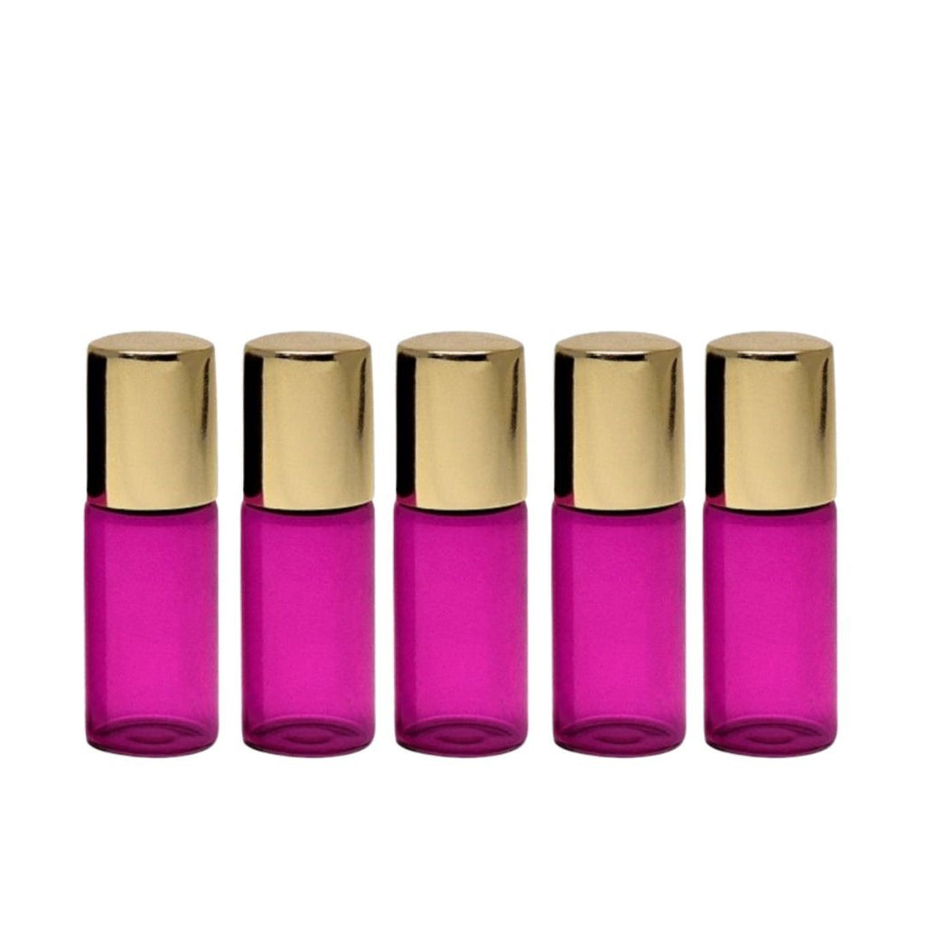 Recipient cosmetic, roll-on 3ml, roz si auriu, set 5buc