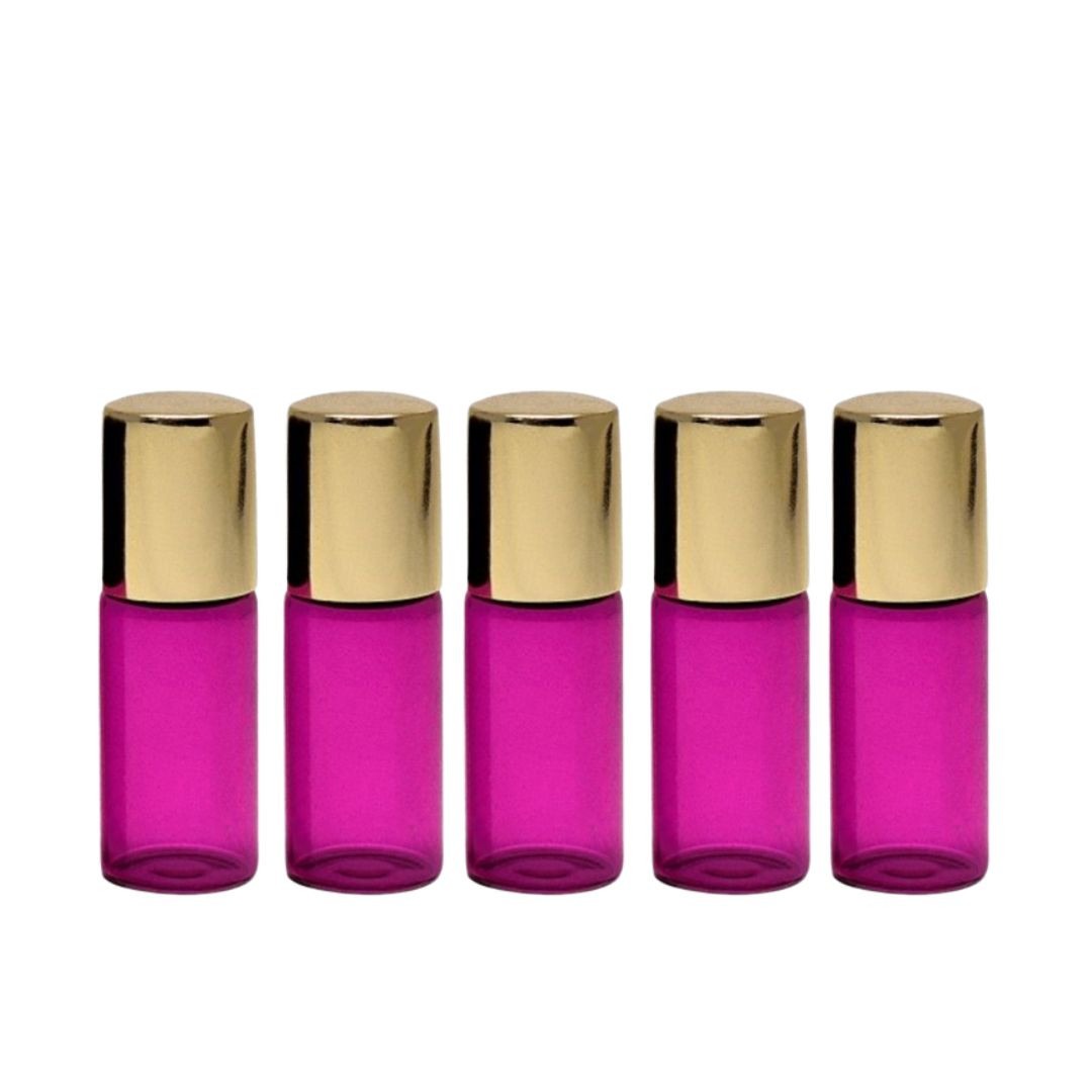 Recipient cosmetic, roll-on 3ml, roz si auriu, set 5buc