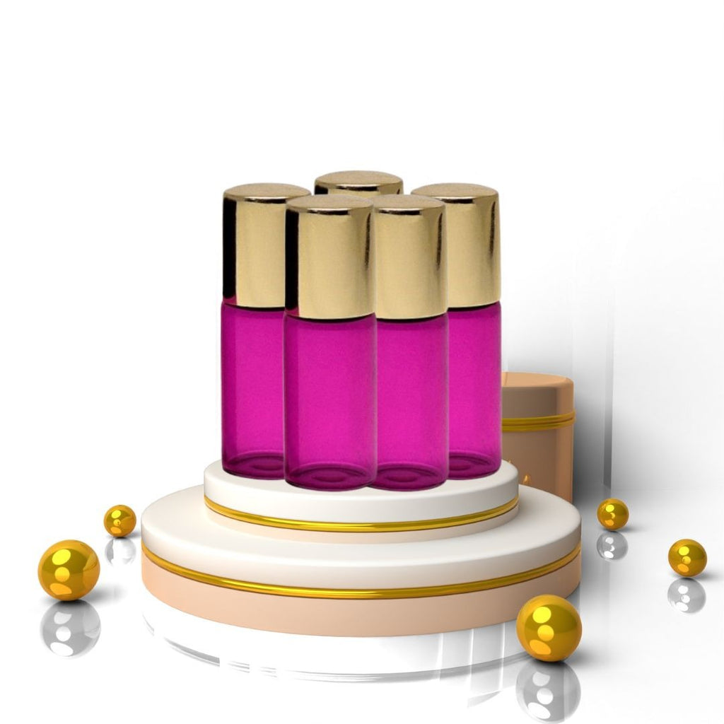 Recipient cosmetic, roll-on 3ml, roz si auriu, set 5buc