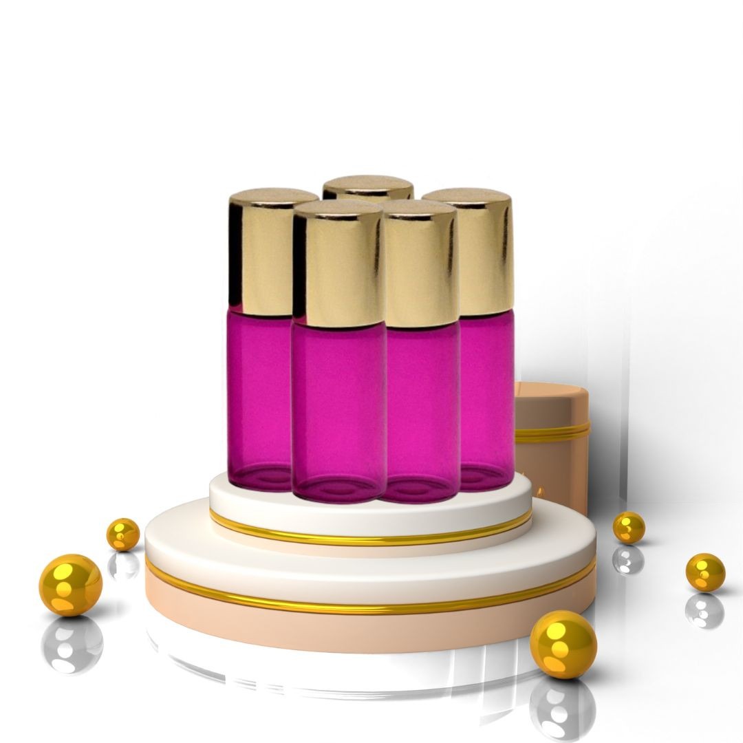 Recipient cosmetic, roll-on 3ml, roz si auriu, set 5buc