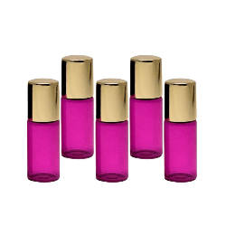 Recipient cosmetic, roll-on 3ml, roz si auriu, set 5buc