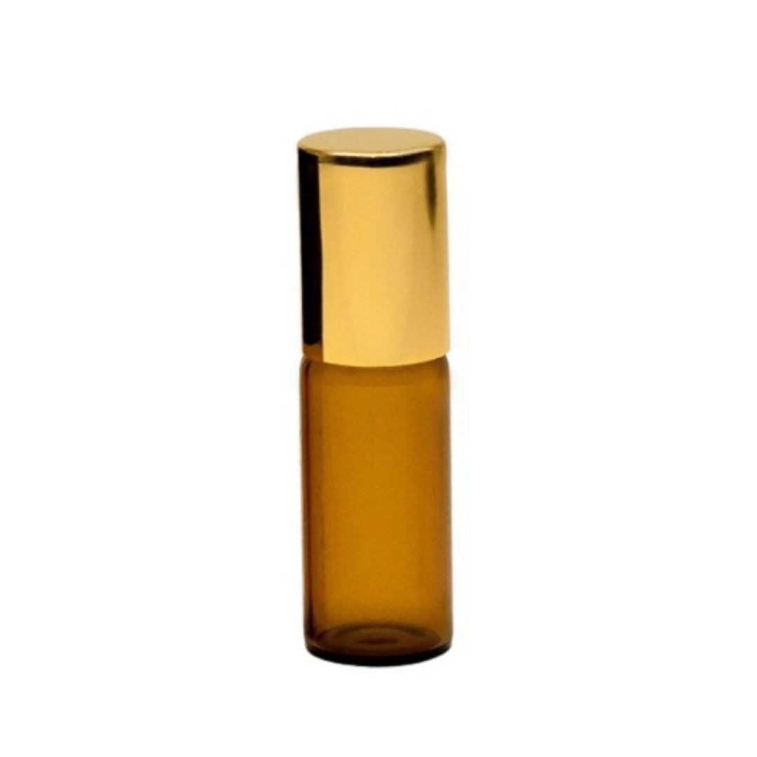 Recipient cosmetic, roll-on 5ml, ambra si auriu, set 5buc