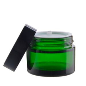 Borcan sticla 40ml, verde, capac negru, set-2buc