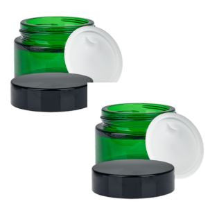 Borcan sticla 40ml, verde, capac negru, set-2buc