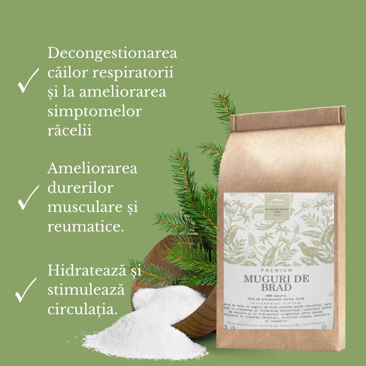 Sare de baie premium cu muguri de brad
