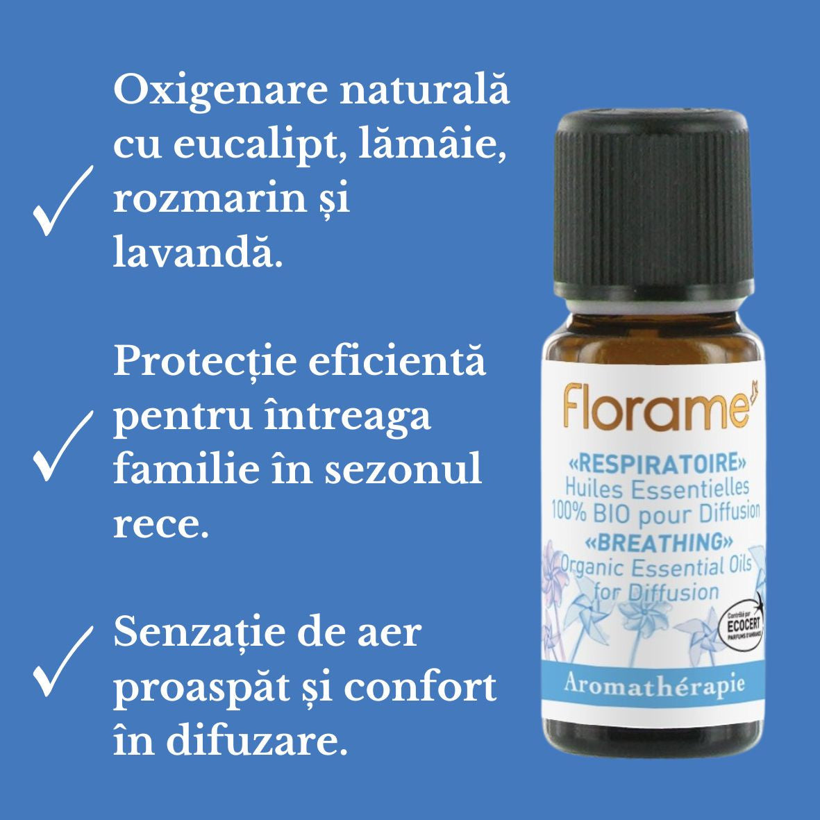 Ulei esential pentru Respiratie usoara, Florame, bio 10ml