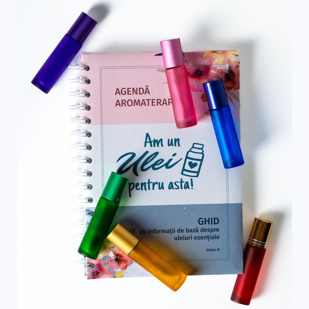 Agenda si ghid pentru uleiuri esentiale + 6 sticlute roll-on de 10ml