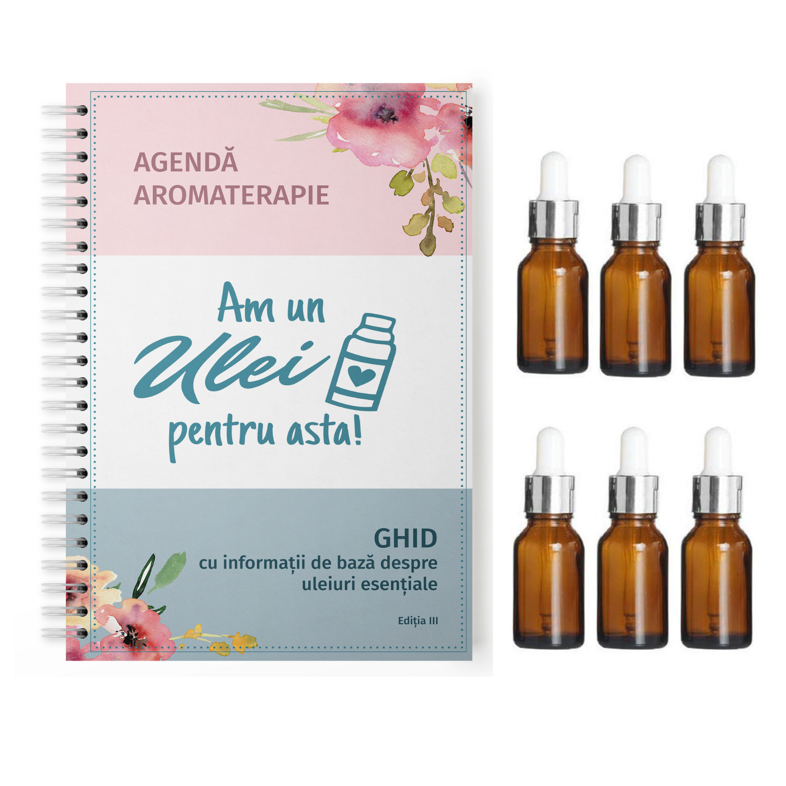 Agenda si ghid pentru uleiuri esentiale cu 6 sticlute