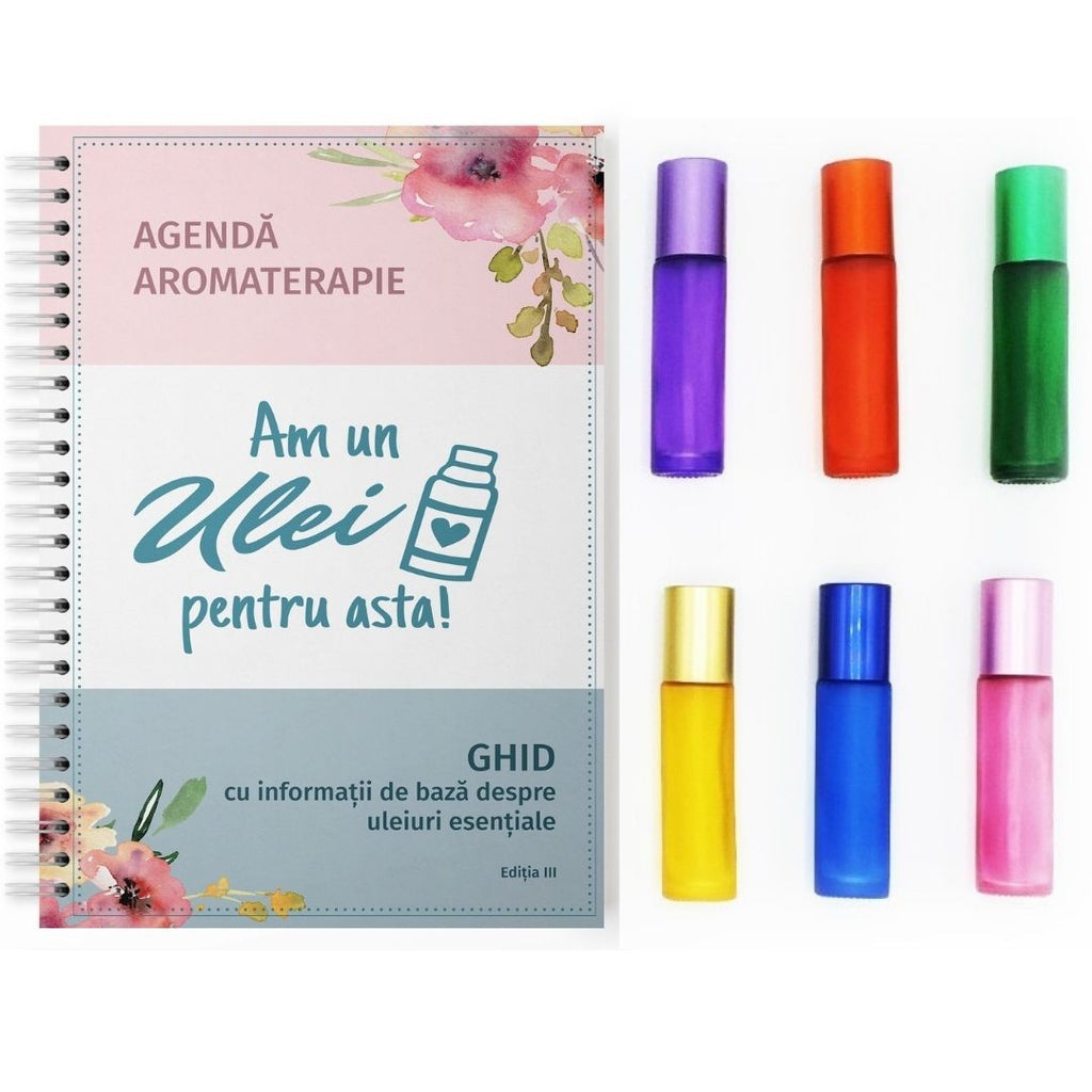 Agenda si ghid pentru uleiuri esentiale + 6 sticlute roll-on de 10ml