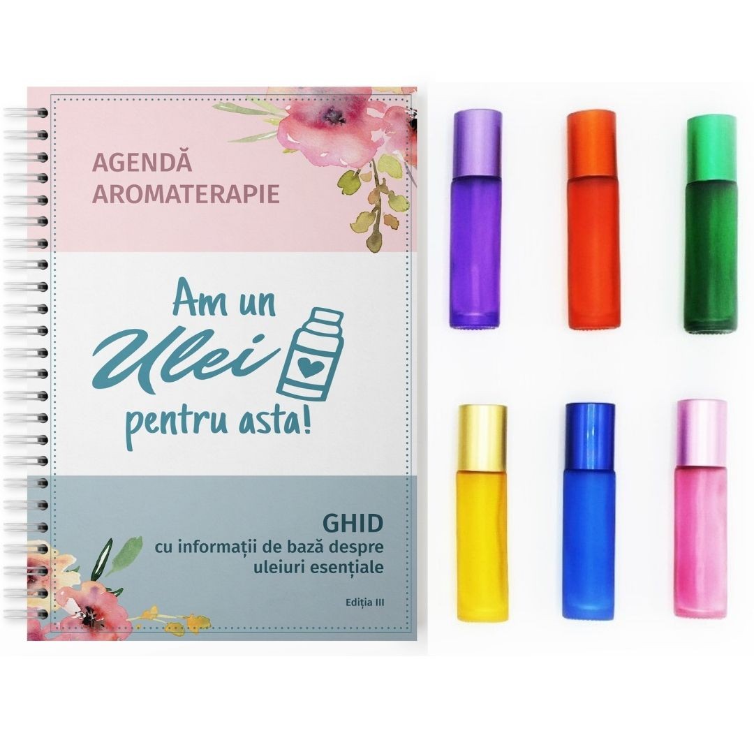 Agenda si ghid pentru uleiuri esentiale + 6 sticlute roll-on de 10ml