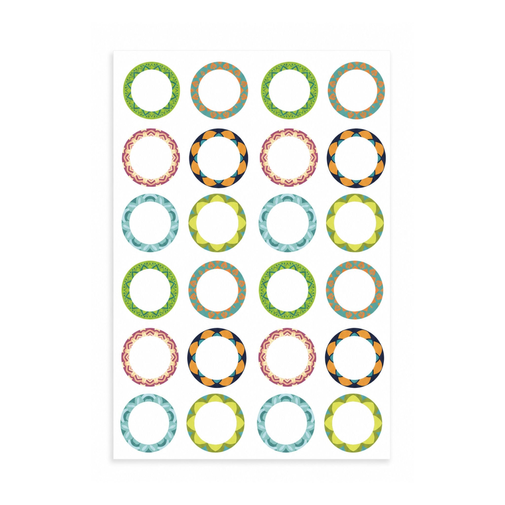 Etichete rotunde pentru sticluțe 3x3 cm, coala A5, 24 buc