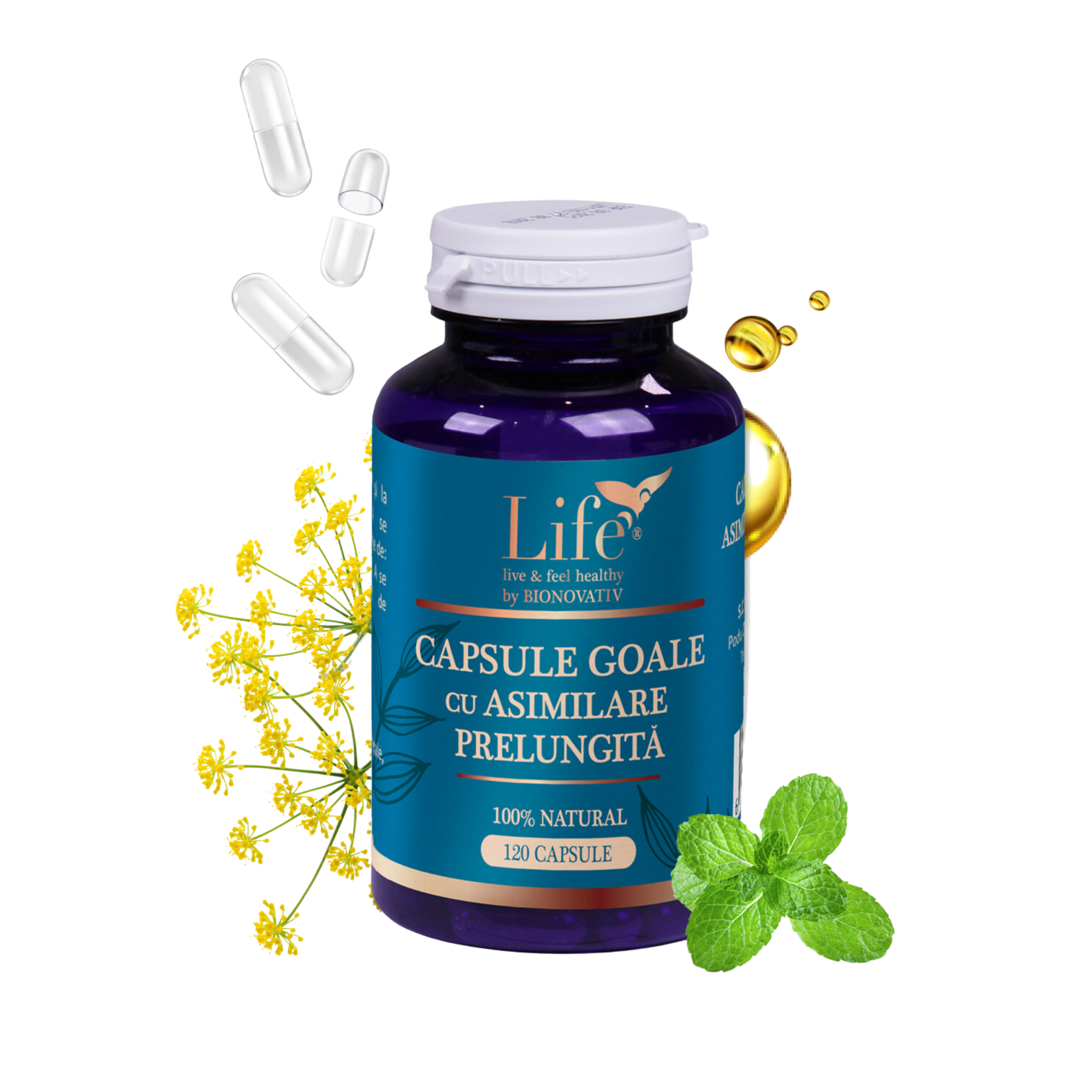Capsule goale cu asimilare prelungită – 120 capsule, transparente