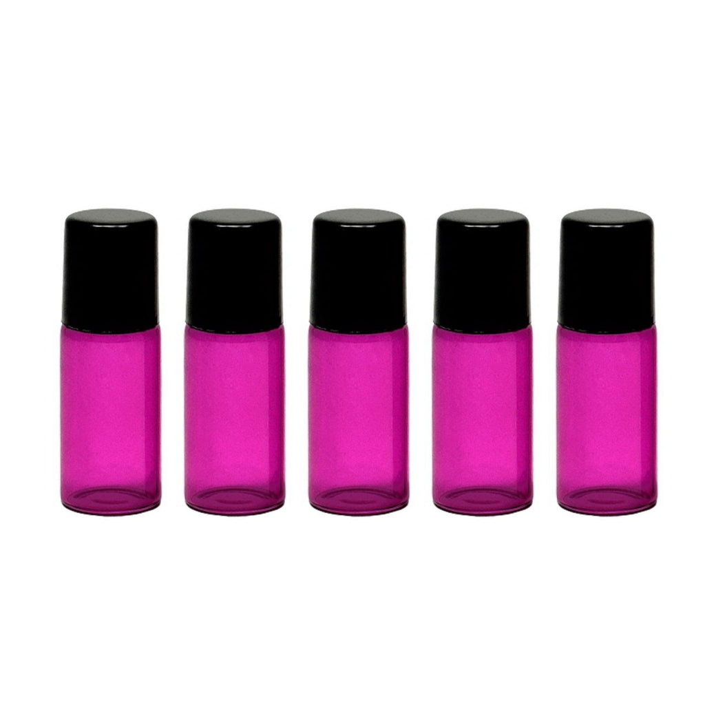 Recipient cosmetic, roll-on 3ml, roz si negru, set 5buc
